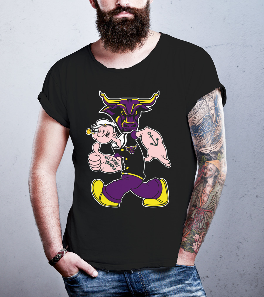 Mavericks My Story Begins Minnesota State 338 Popeye Sailor Tattoo Bull T-Shirt
