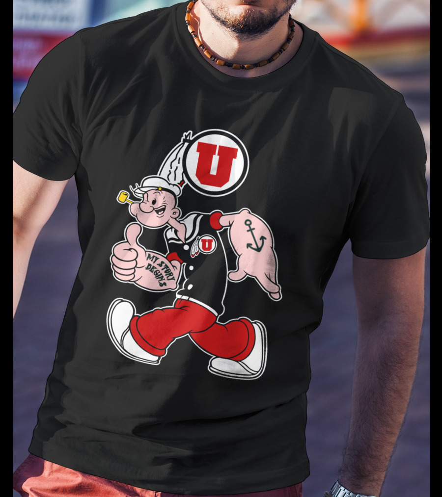 Utah Utes Popeye Thumbs Up Anchor Tattoo U T-Shirt