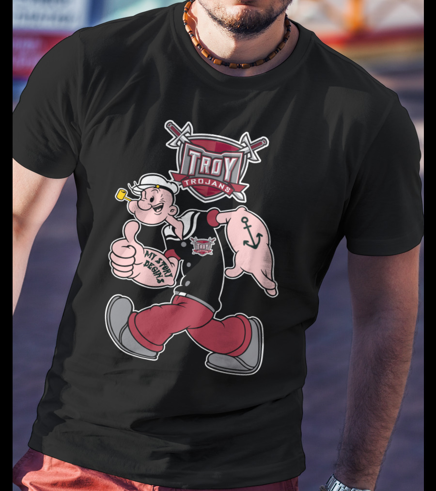 Troy Trojans Popeye My Story Begins Anchor Tattoo T-Shirt