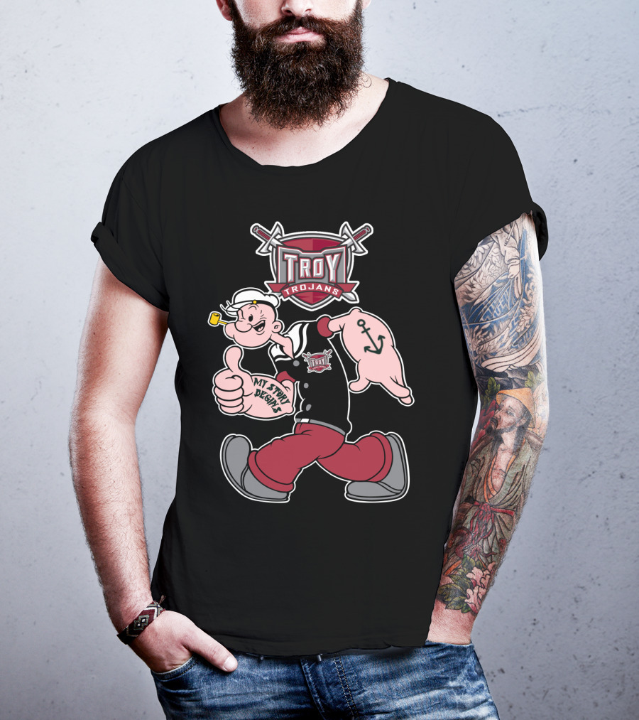 Troy Trojans Popeye My Story Begins Anchor Tattoo T-Shirt