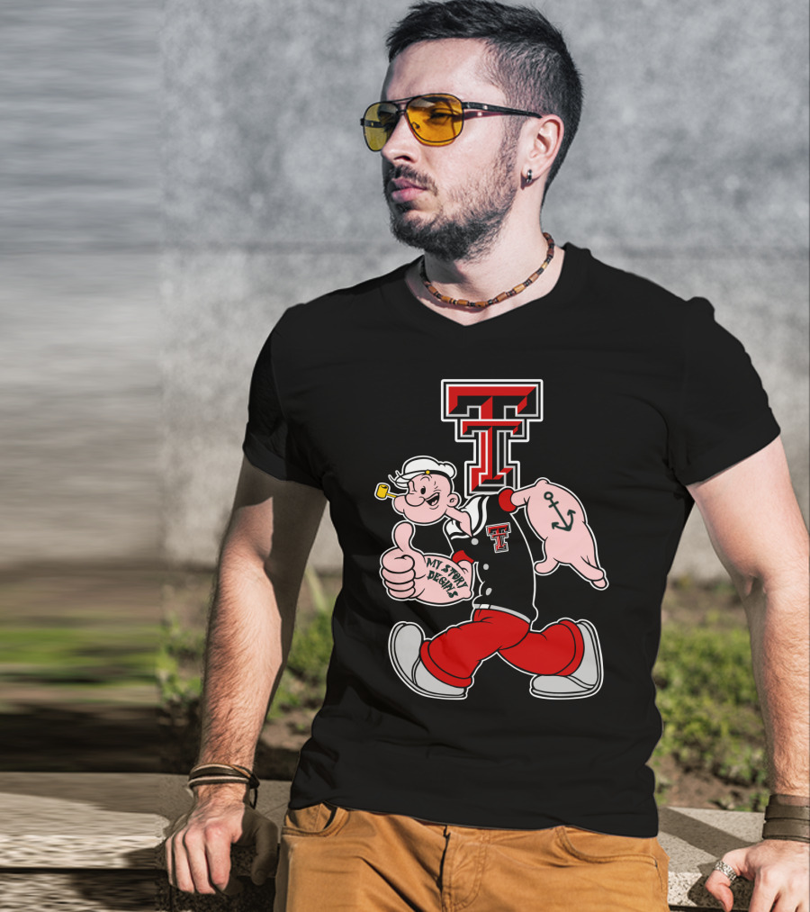 Popeye Thumbs Up Texas Tech Red Raiders Logo Mashup T-Shirt
