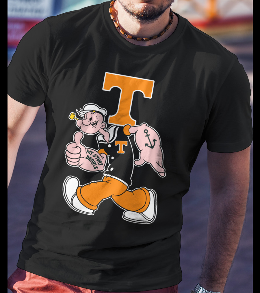 Tennessee Volunteers Popeye Character With Orange T And Anchor Tattoo T-Shirt