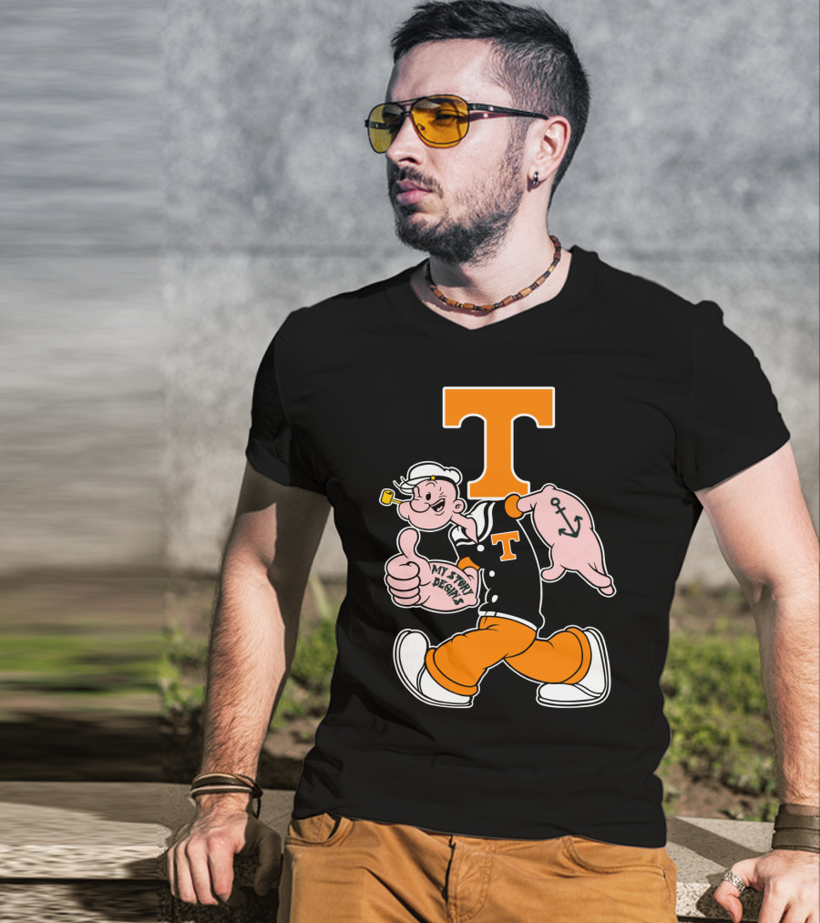 Tennessee Volunteers Popeye Character With Orange T And Anchor Tattoo T-Shirt