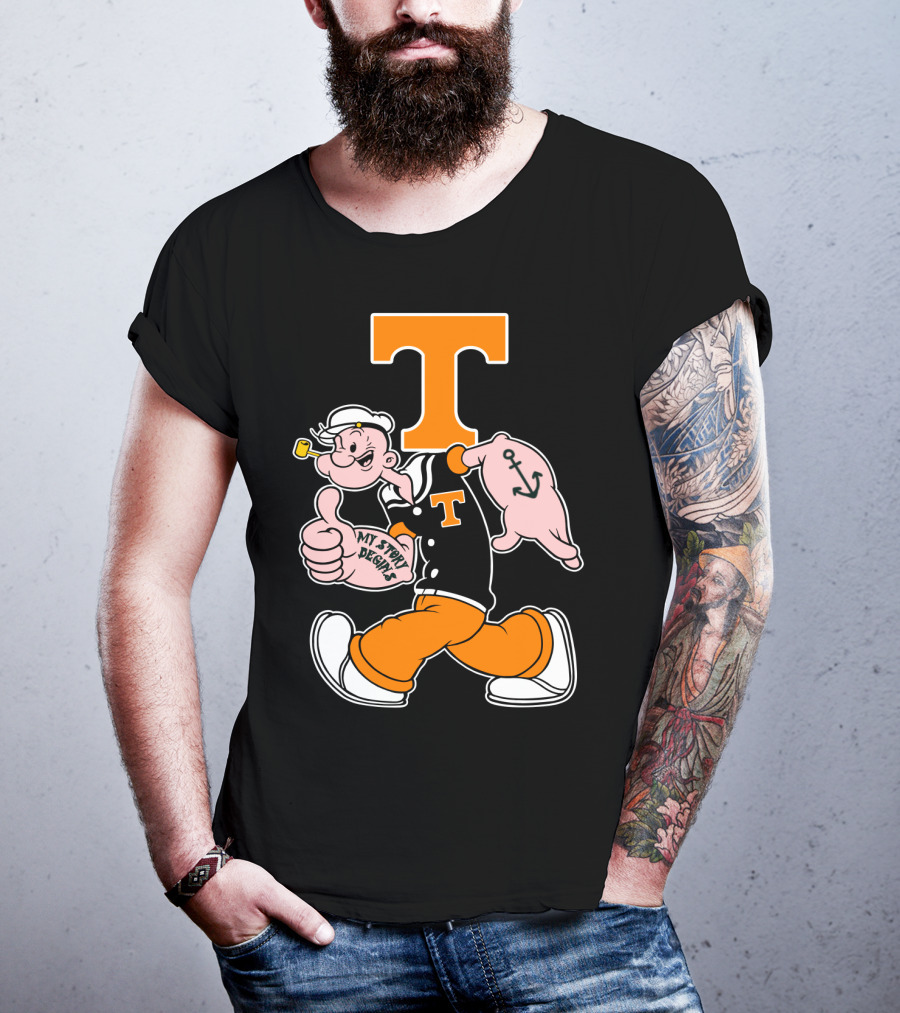 Tennessee Volunteers Popeye Character With Orange T And Anchor Tattoo T-Shirt