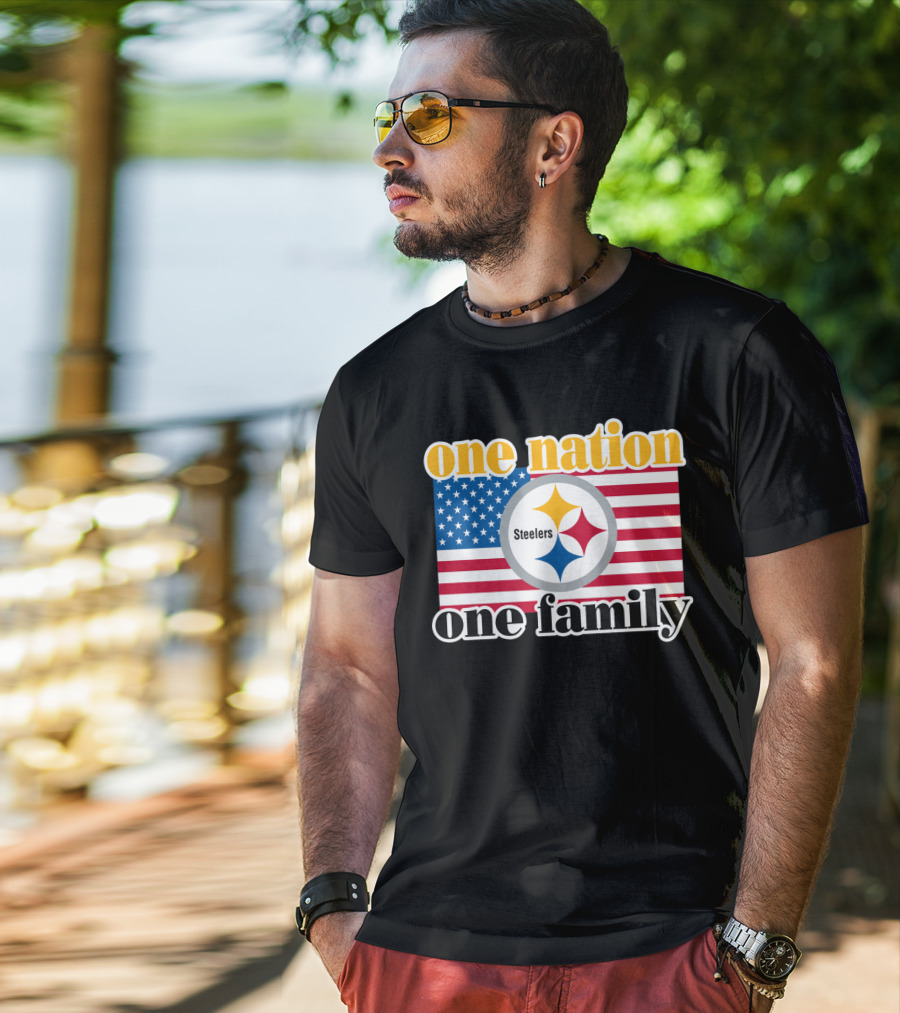 One Nation One Family Steelers American Flag T-Shirt