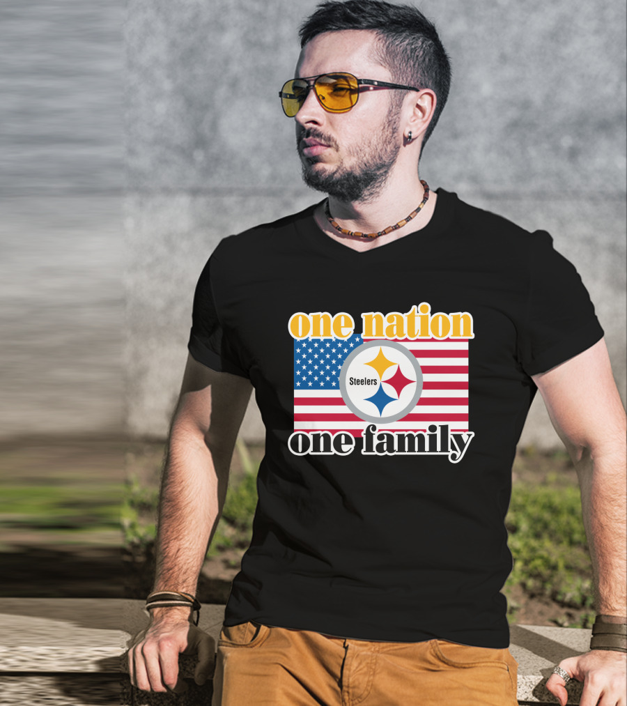 One Nation One Family Steelers American Flag T-Shirt
