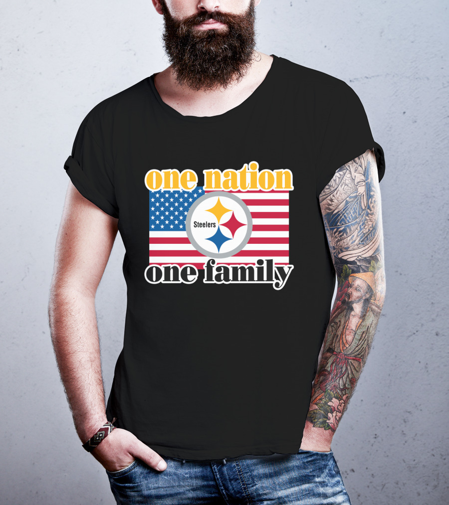 One Nation One Family Steelers American Flag T-Shirt