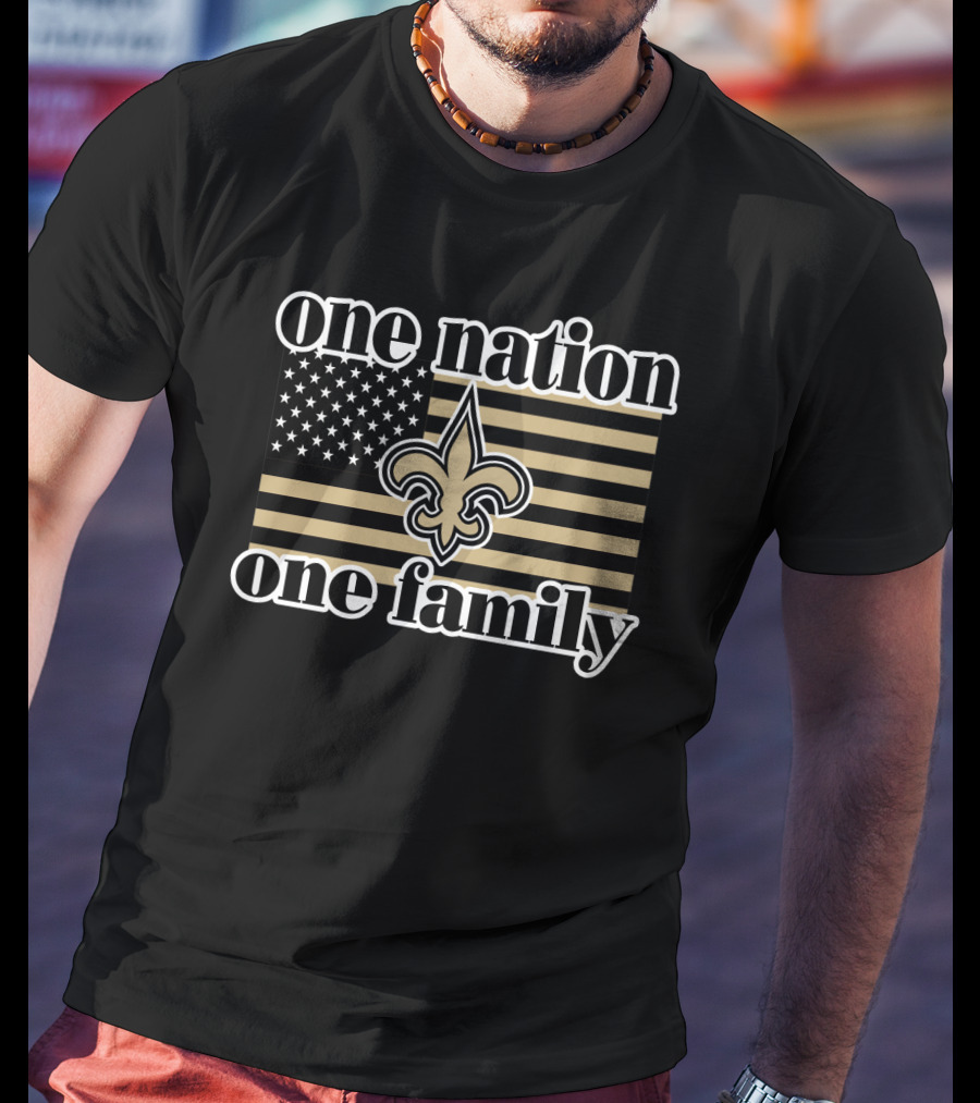 One Nation One Family American Flag Fleur-De-Lis 11 Saints T-Shirt