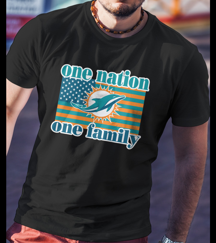 One Nation One Family Miami Dolphins American Flag Logo T-Shirt