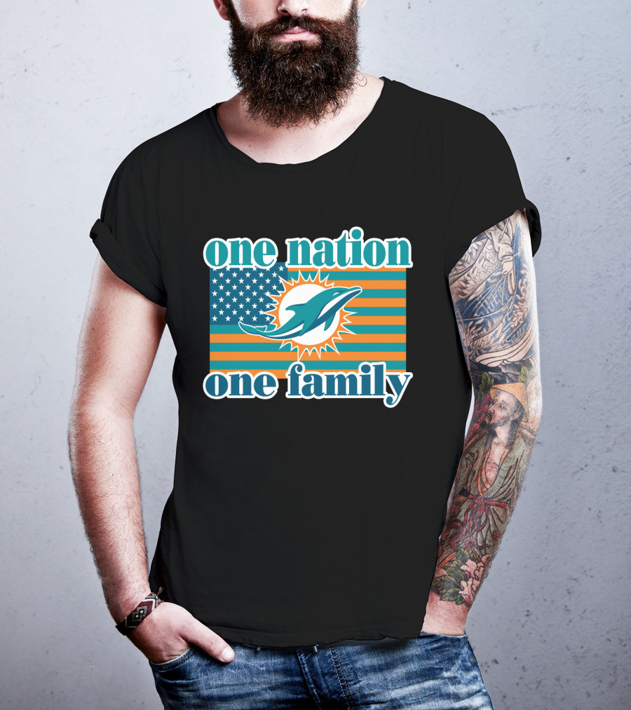 One Nation One Family Miami Dolphins American Flag Logo T-Shirt