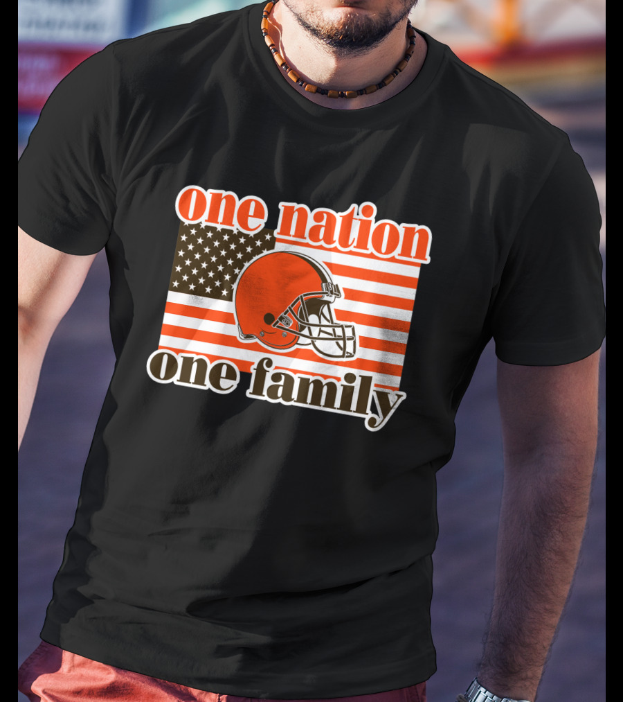 One Nation One Family Cleveland Browns Helmet Flag T-Shirt