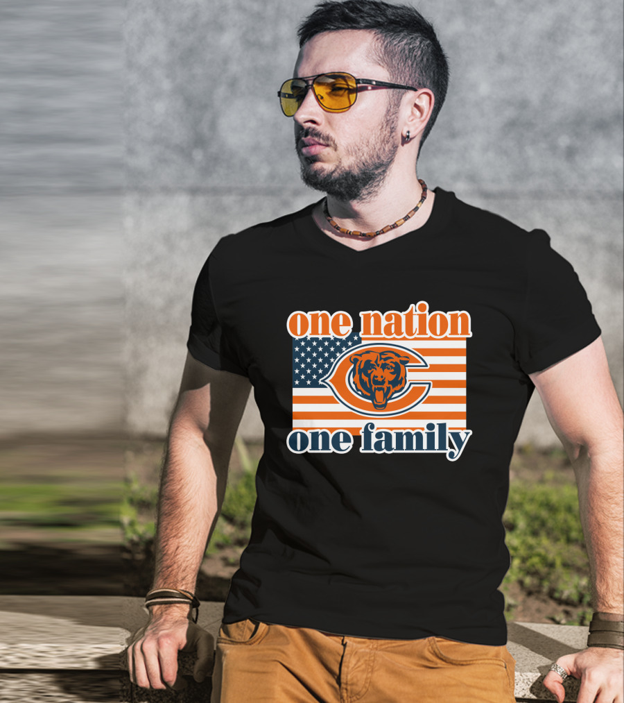 One Nation One Family Chicago Bears American Flag T-Shirt