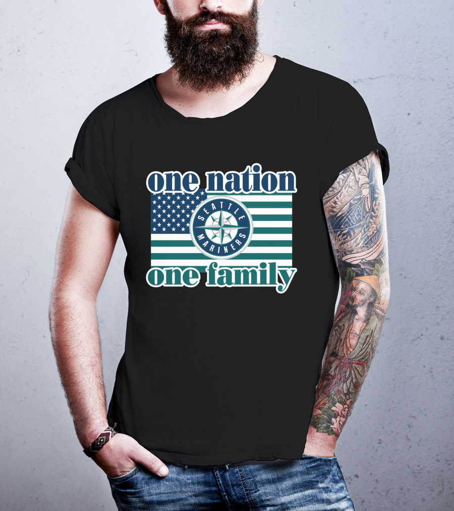 One Nation One Family Seattle Mariners Flag T-Shirt