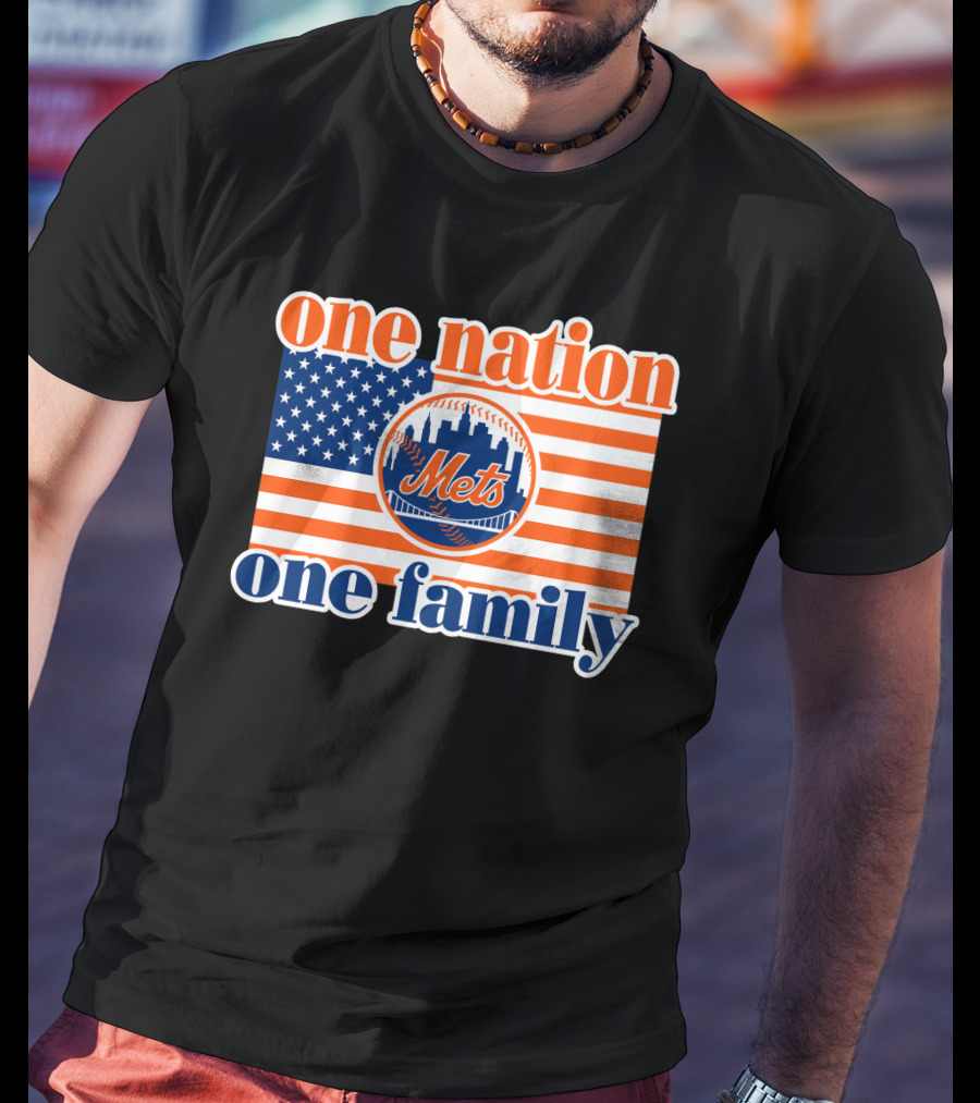 One Nation One Family New York Mets 44 Patriotic American Flag T-Shirt