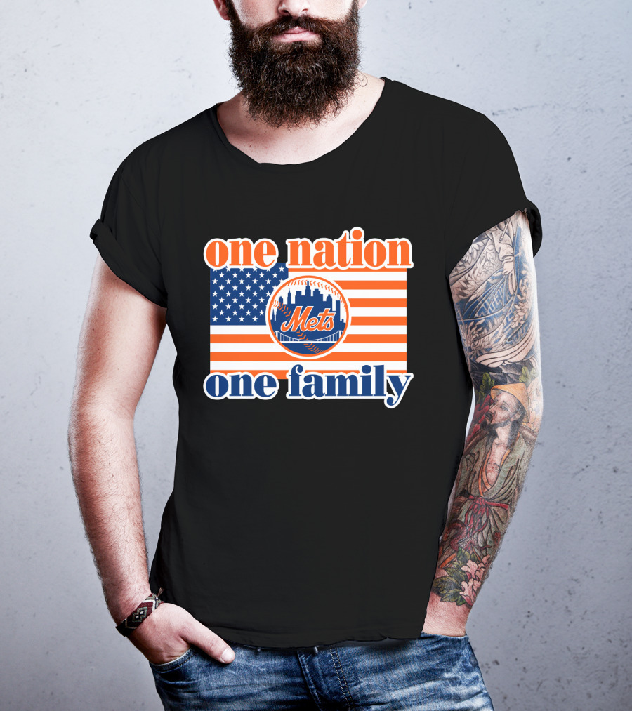 One Nation One Family New York Mets 44 Patriotic American Flag T-Shirt