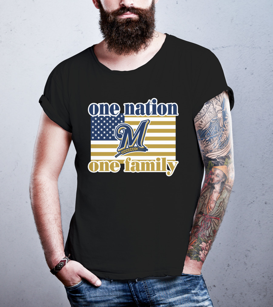 One Nation One Family Milwaukee Brewers 46 American Flag T-Shirt