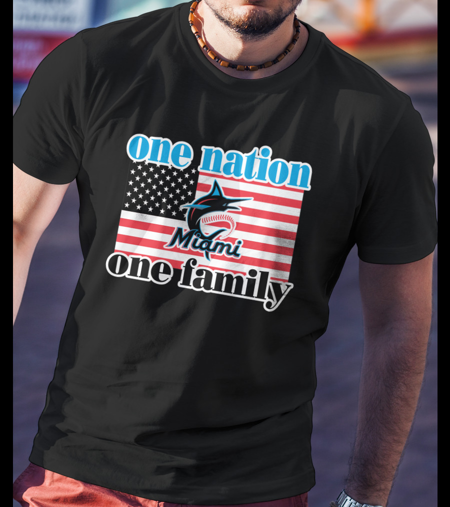 One Nation One Family Miami Marlins American Flag T-Shirt