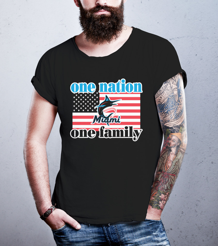 One Nation One Family Miami Marlins American Flag T-Shirt