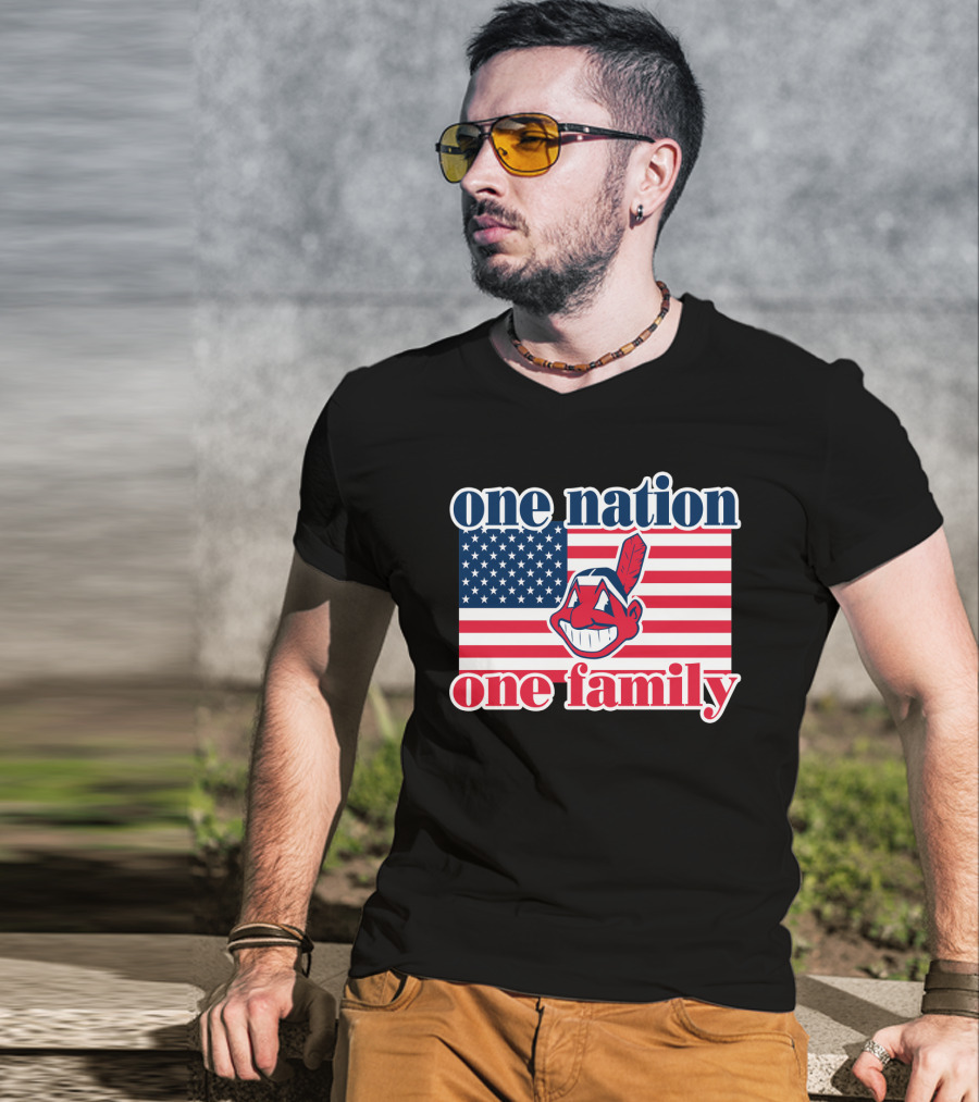 One Nation One Family 54 Cleveland Indians American Flag T-Shirt