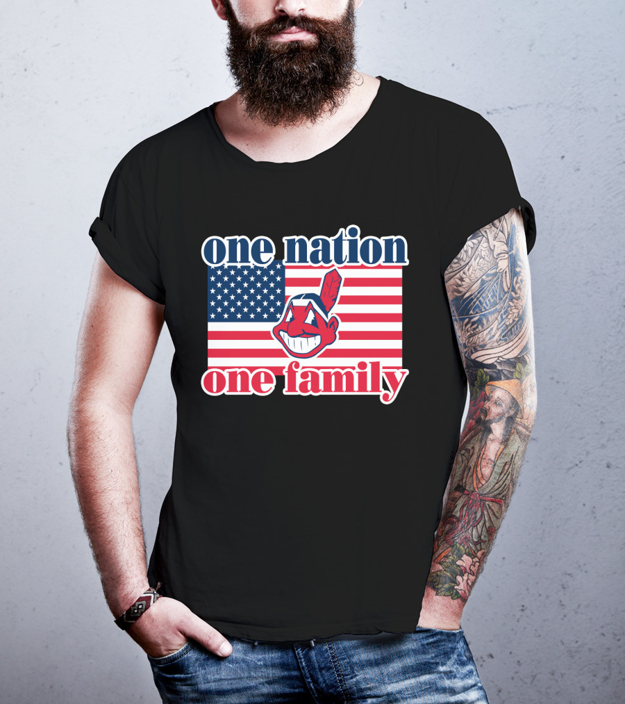 One Nation One Family 54 Cleveland Indians American Flag T-Shirt