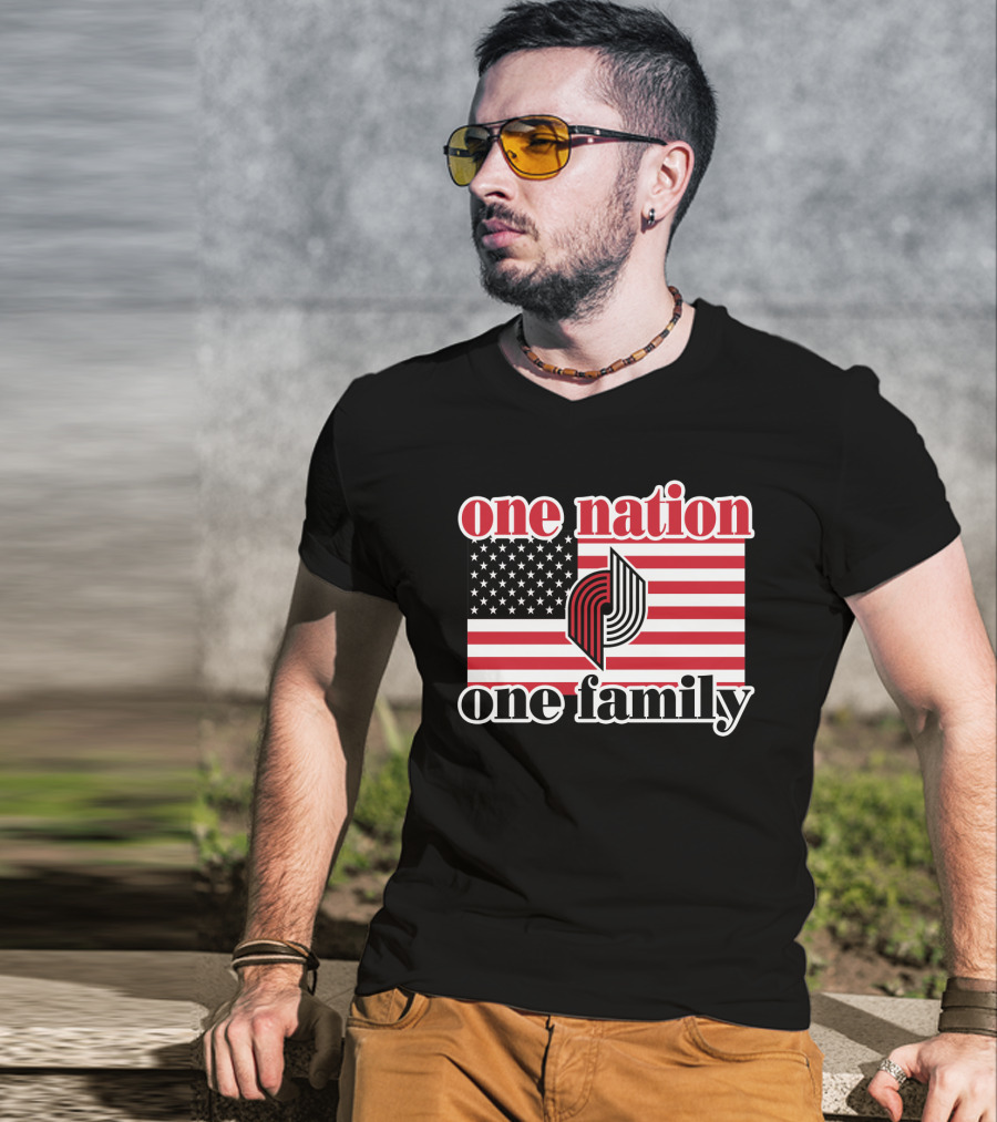 Portland Trail Blazers One Nation One Family American Flag T-Shirt