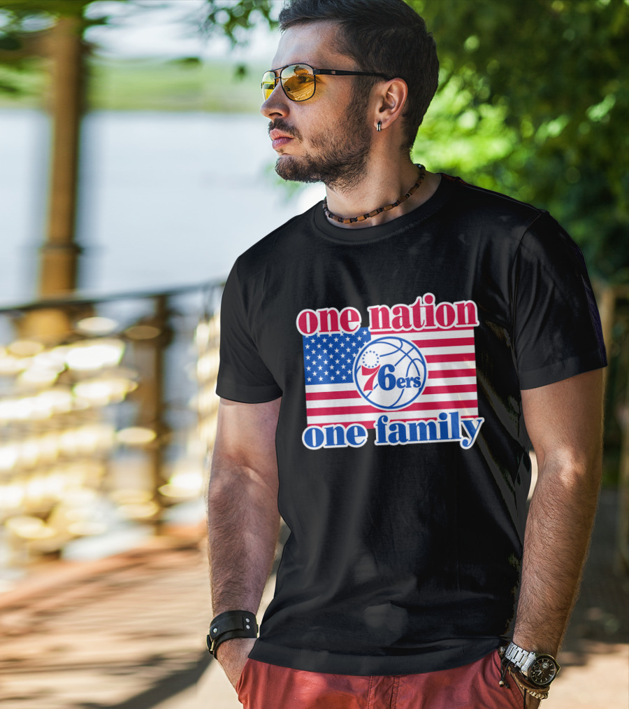 One Nation One Family Philadelphia 76ers 68 American Flag Basketball T-Shirt