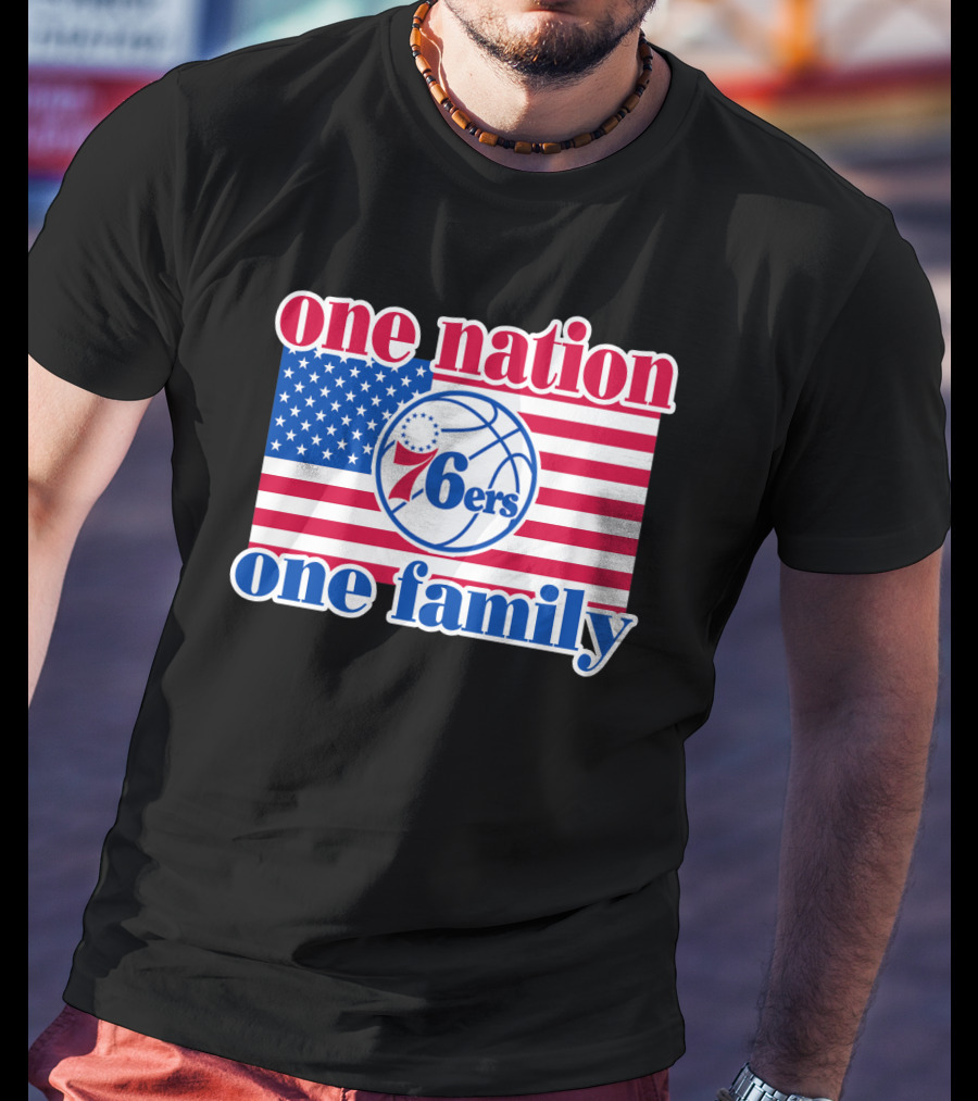 One Nation One Family Philadelphia 76ers 68 American Flag Basketball T-Shirt