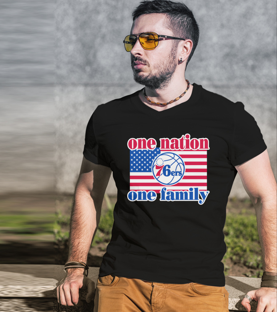 One Nation One Family Philadelphia 76ers 68 American Flag Basketball T-Shirt
