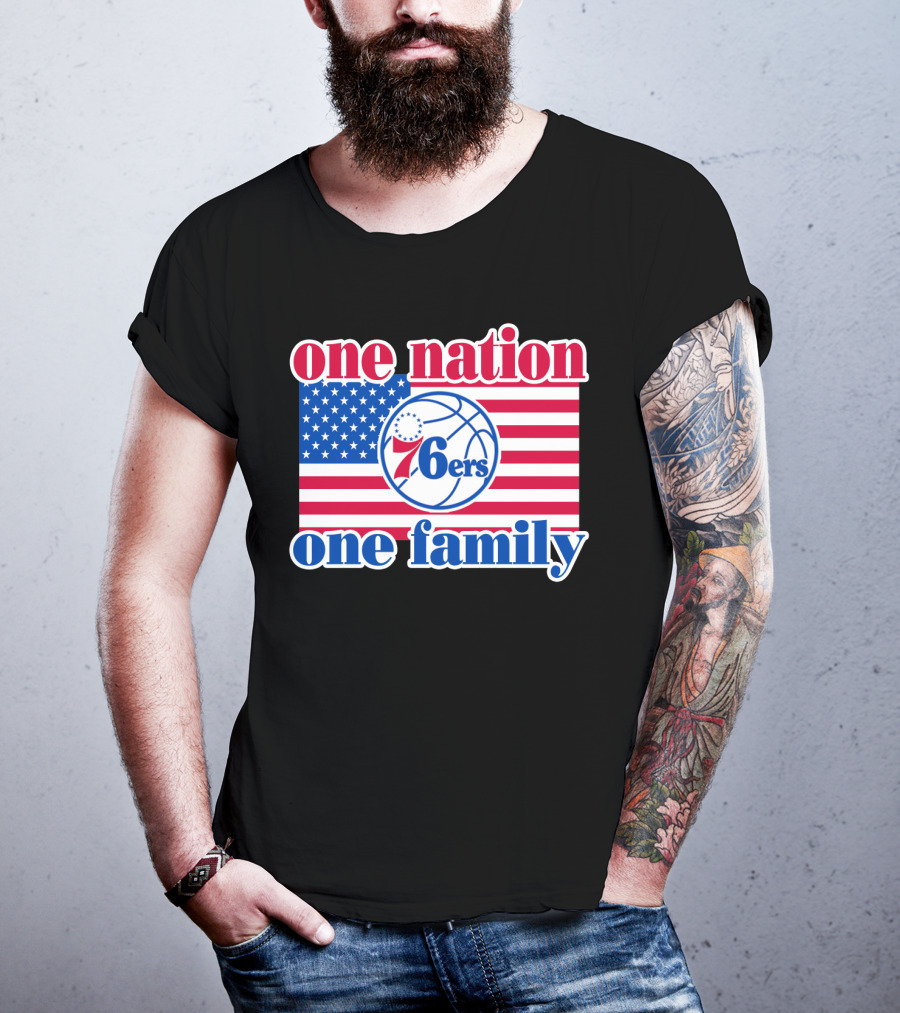 One Nation One Family Philadelphia 76ers 68 American Flag Basketball T-Shirt