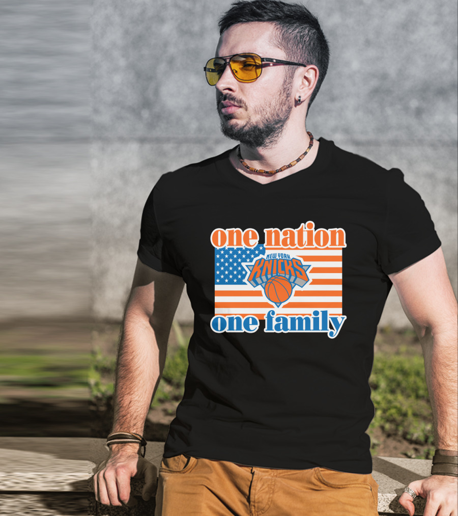 One Nation One Family New York Knicks 71 American Flag Basketball T-Shirt