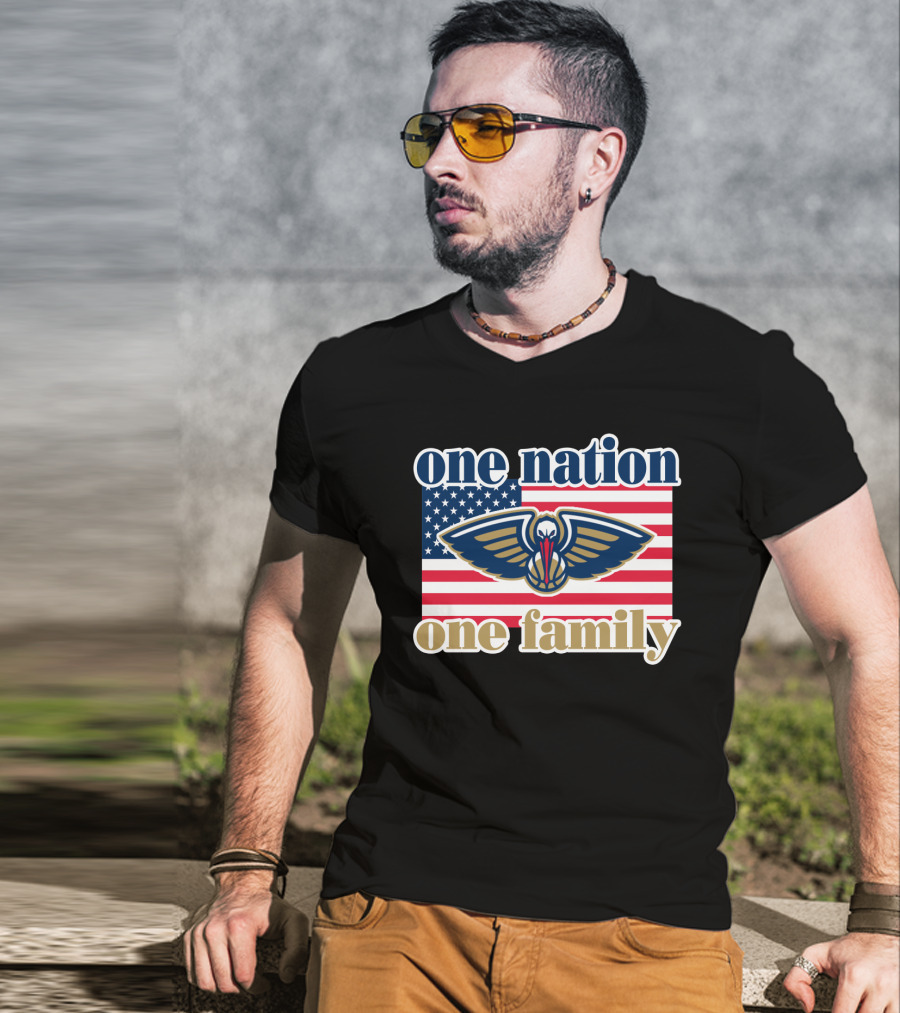 One Nation One Family New Orleans Pelicans American Flag T-Shirt