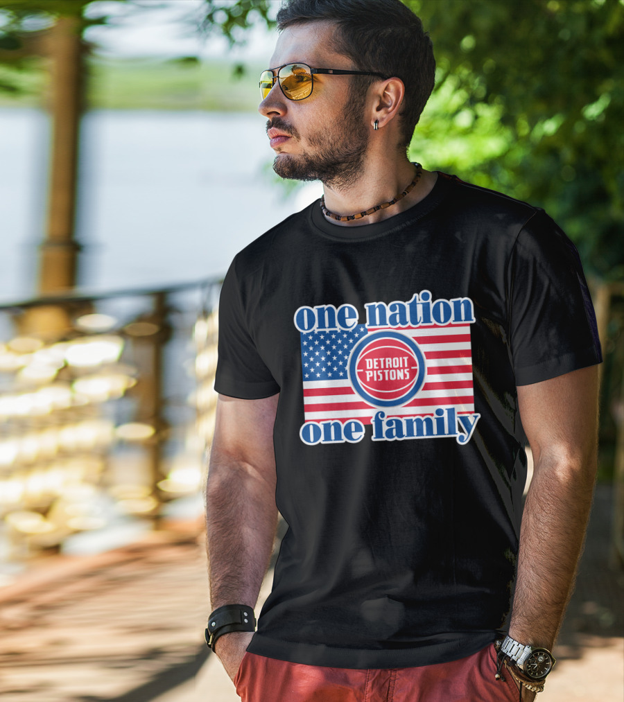 One Nation One Family Detroit Pistons 81 Usa Flag T-Shirt