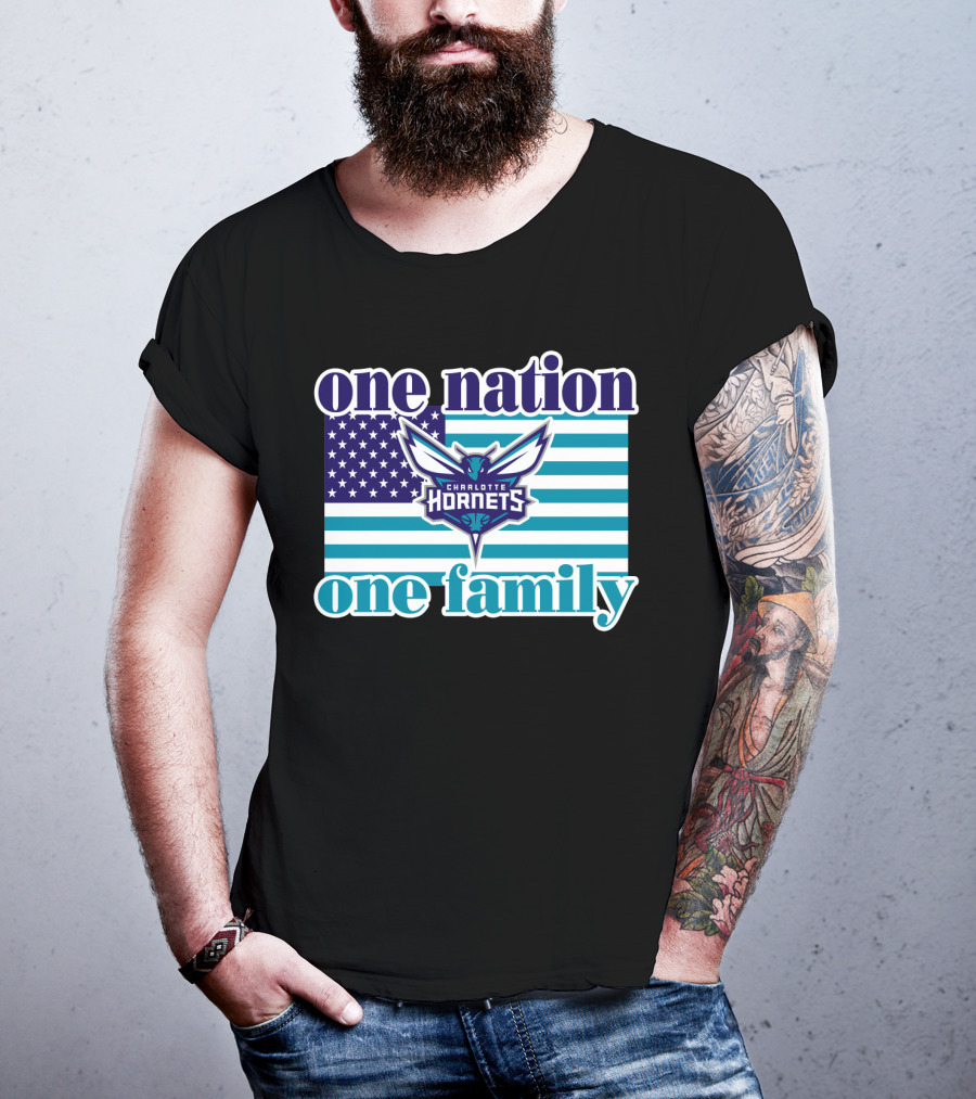 One Nation One Family Charlotte Hornets American Flag T-Shirt