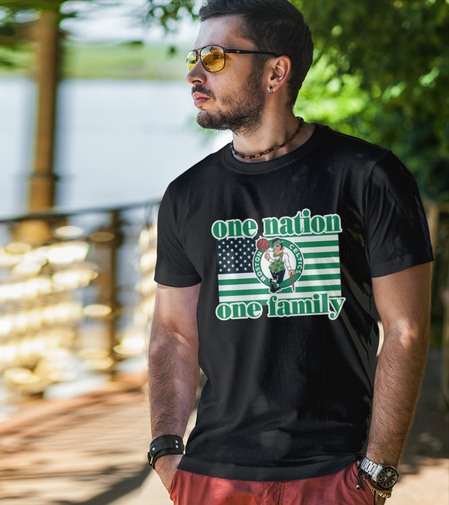 Boston Celtics One Nation One Family Usa Flag T-Shirt