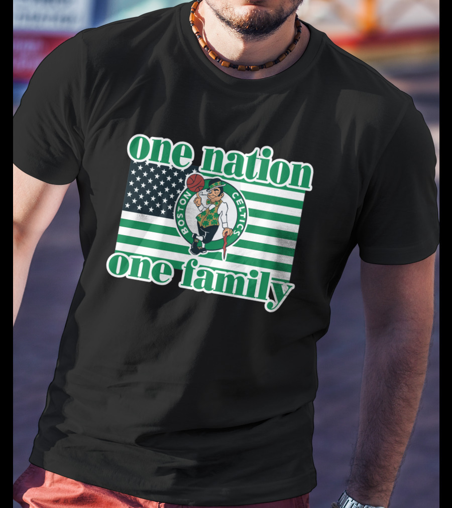 Boston Celtics One Nation One Family Usa Flag T-Shirt