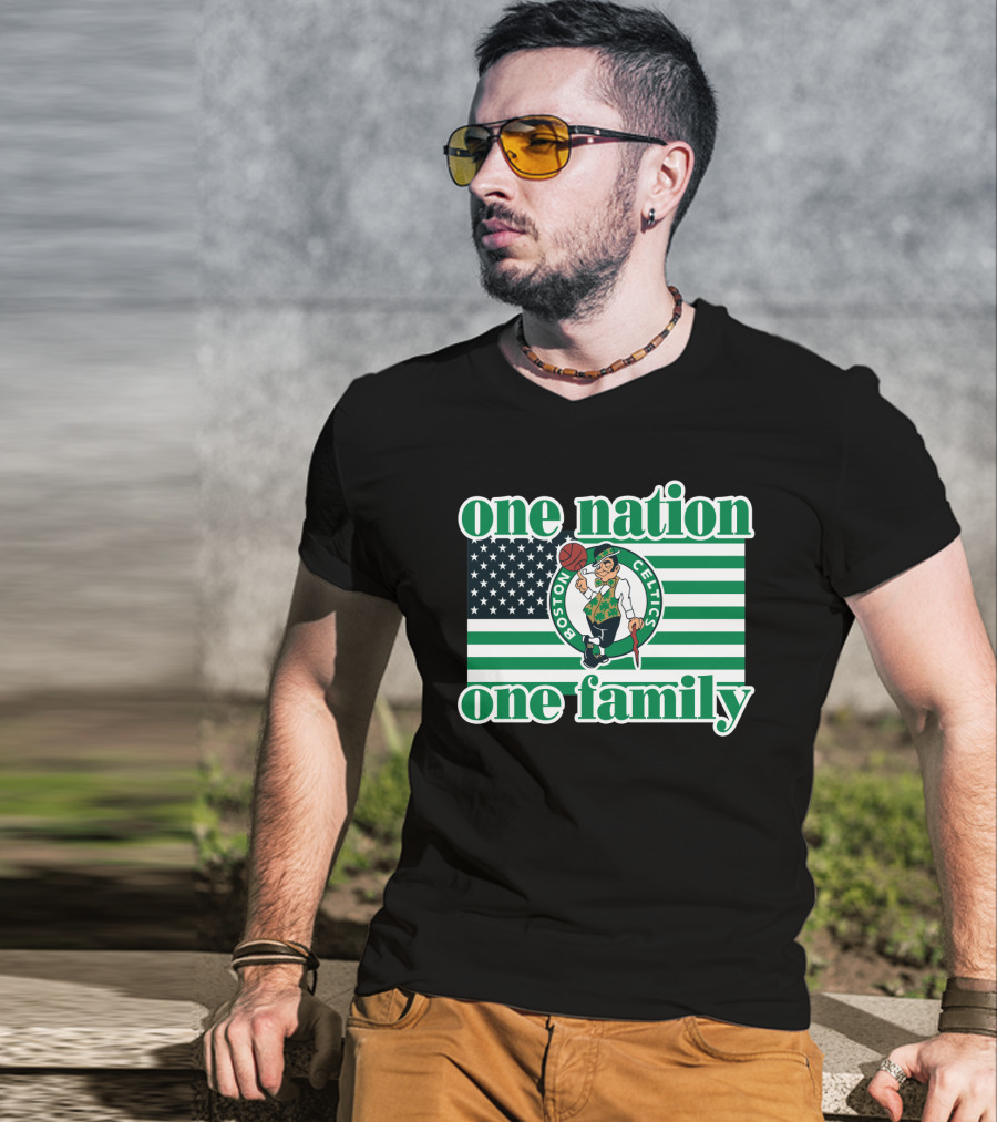 Boston Celtics One Nation One Family Usa Flag T-Shirt