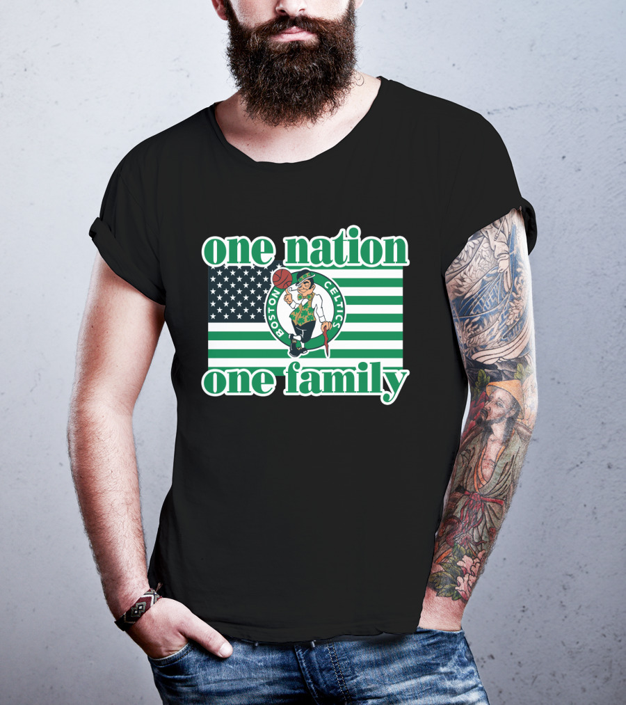Boston Celtics One Nation One Family Usa Flag T-Shirt