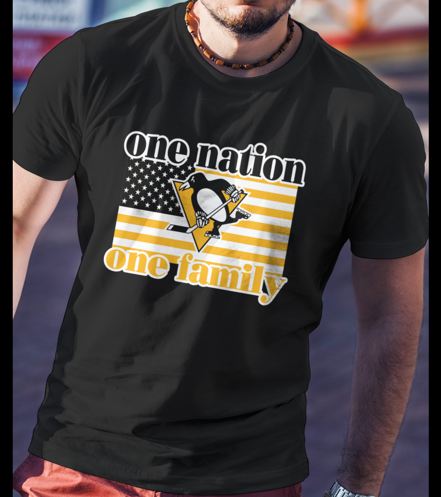 One Nation One Family 95 Pittsburgh Penguins American Flag T-Shirt