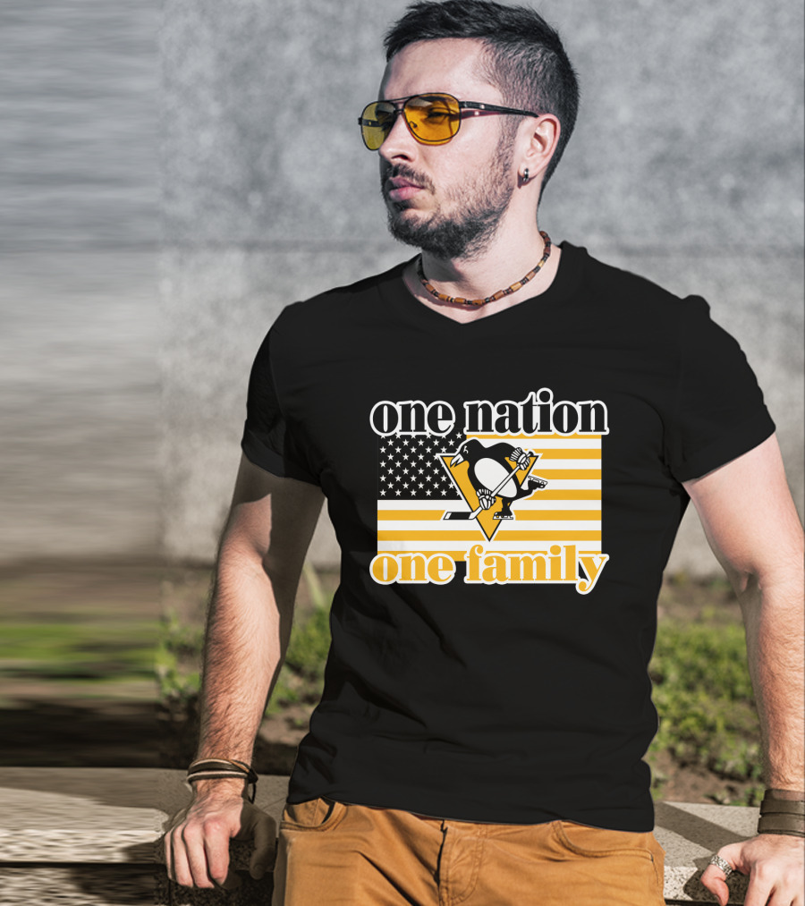 One Nation One Family 95 Pittsburgh Penguins American Flag T-Shirt
