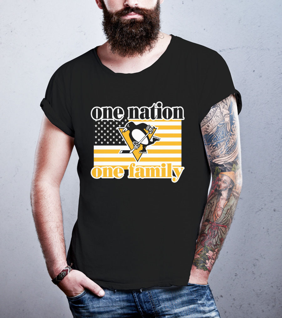 One Nation One Family 95 Pittsburgh Penguins American Flag T-Shirt