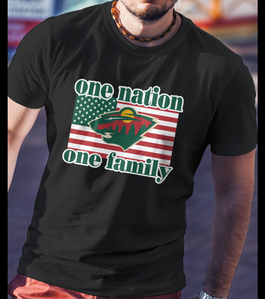 One Nation One Family 102 Minnesota Wild American Flag T-Shirt