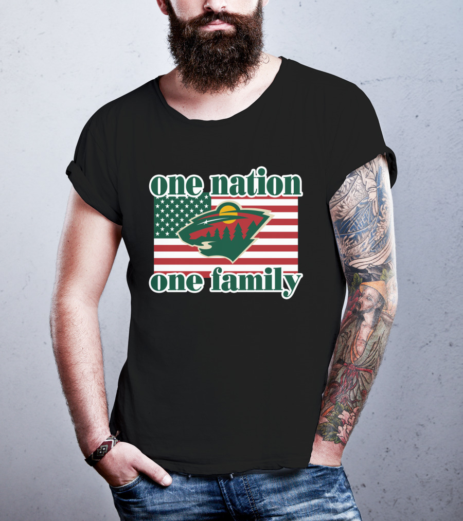 One Nation One Family 102 Minnesota Wild American Flag T-Shirt