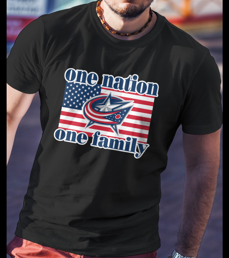 One Nation One Family 107 Columbus Blue Jackets Flag T-Shirt