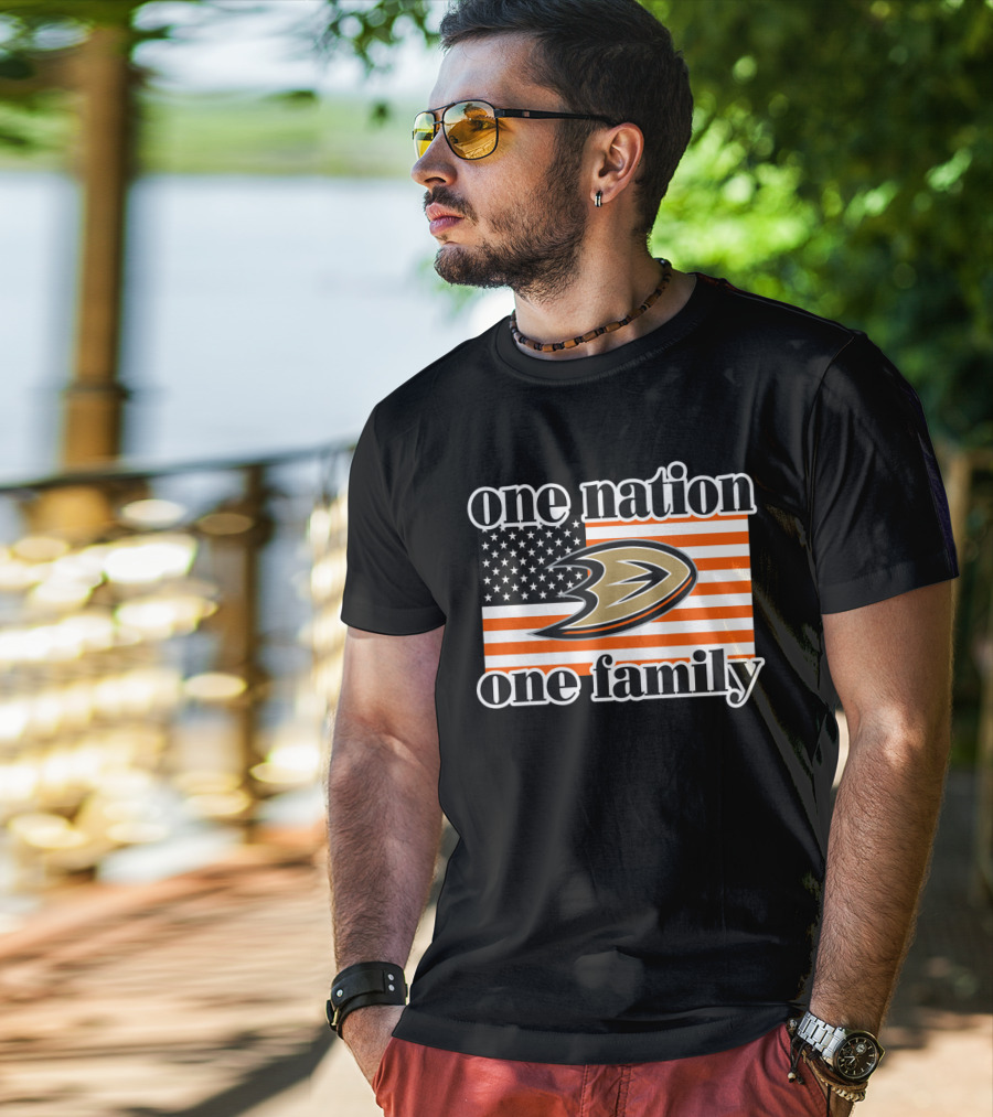 One Nation One Family Anaheim Ducks American Flag T-Shirt