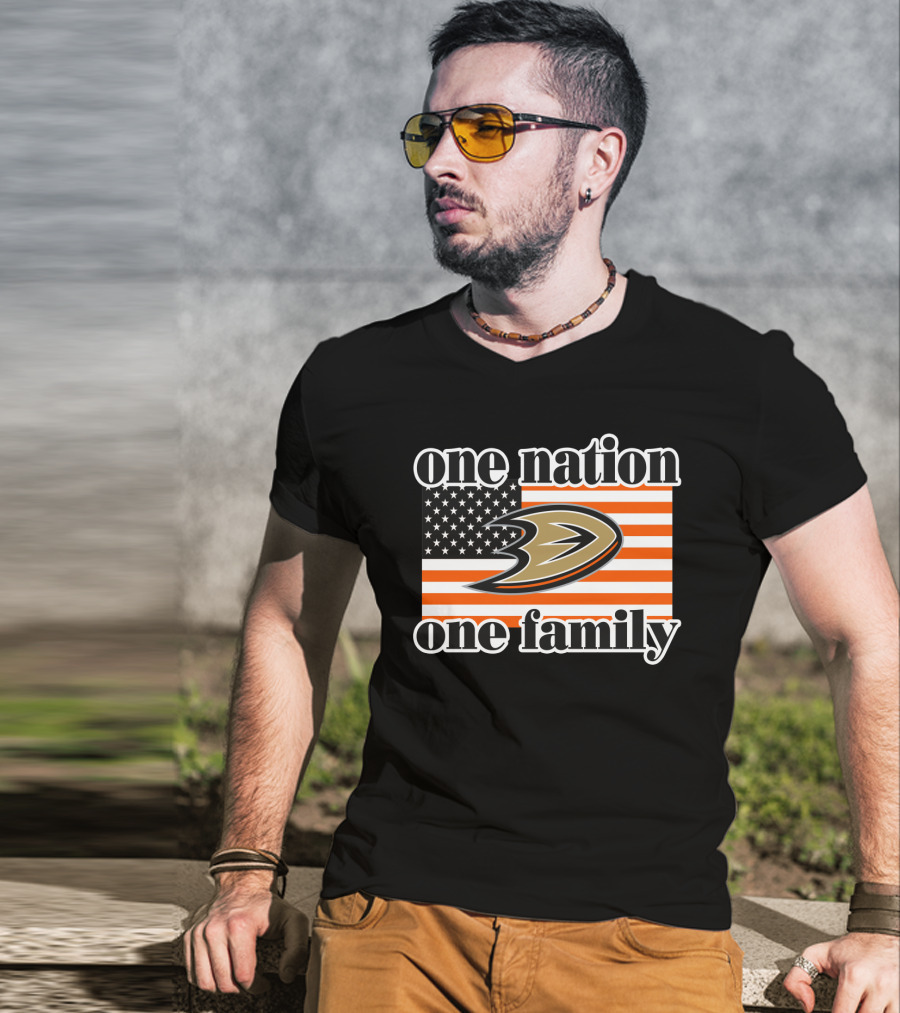 One Nation One Family Anaheim Ducks American Flag T-Shirt