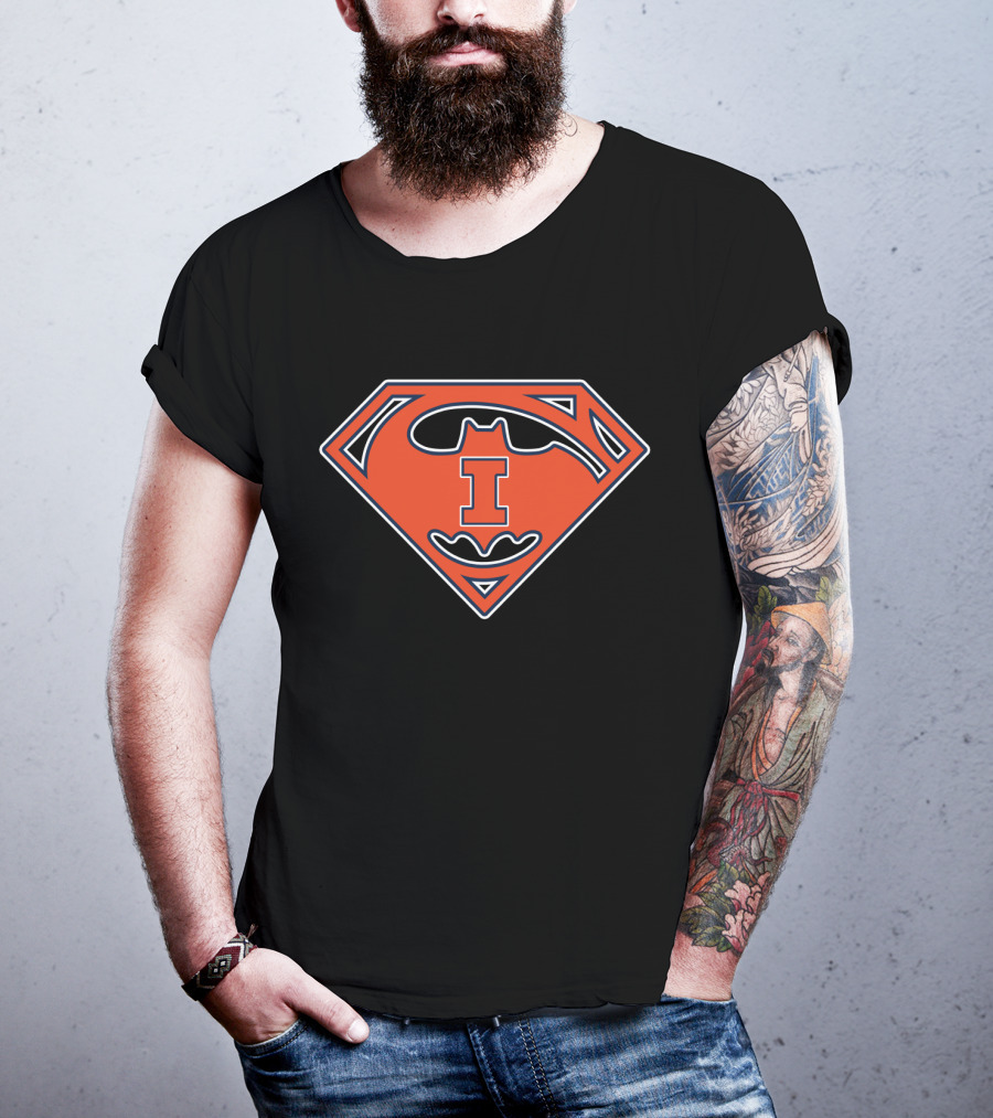 Illinois Fighting Illini 66 Superman Batman Logo Hybrid T-Shirt