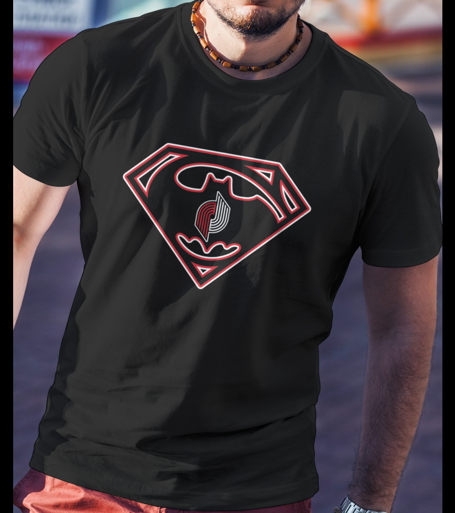 Portland Trail Blazers Batman Superman Logo Combination T-Shirt