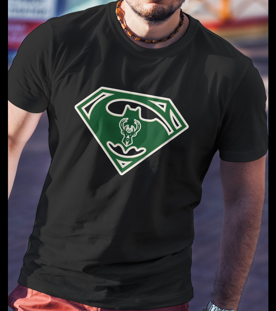 Milwaukee Bucks Batman Superman Logo Fusion T-Shirt