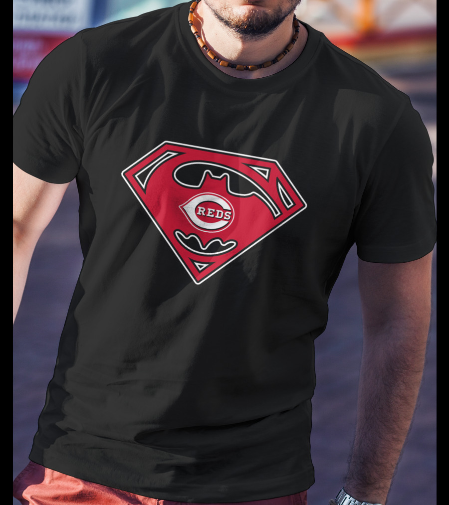 Cincinnati Reds Batman Superman Logo Mashup T-Shirt