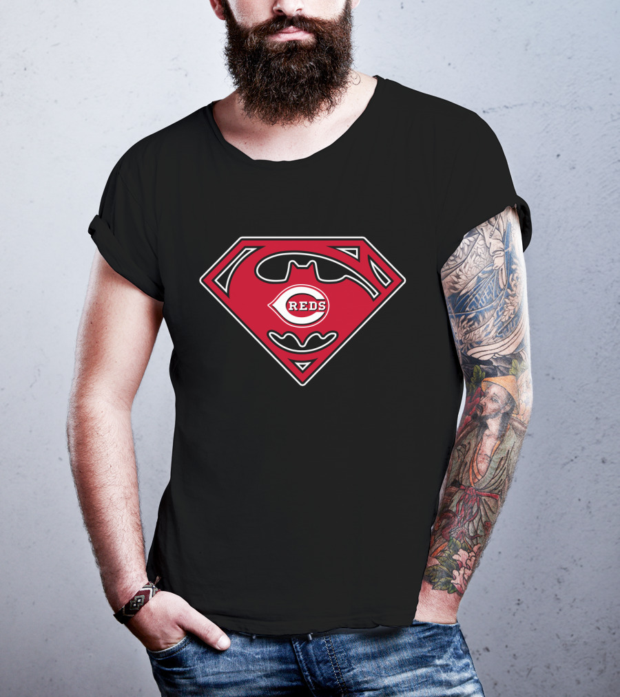 Cincinnati Reds Batman Superman Logo Mashup T-Shirt